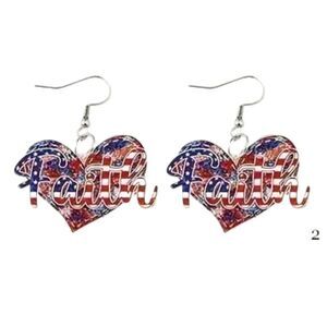 Earrings Heart Shape Americana with the Word Faith on US Flag Pattern Acrylic